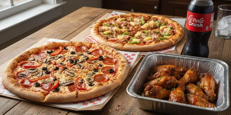 Family Feast - Two X-Large Pizzas, Dozen Wings & 2-Liter Coca-Cola